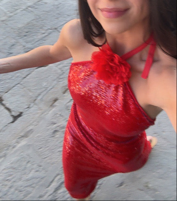 Red Sequin Midi Dress